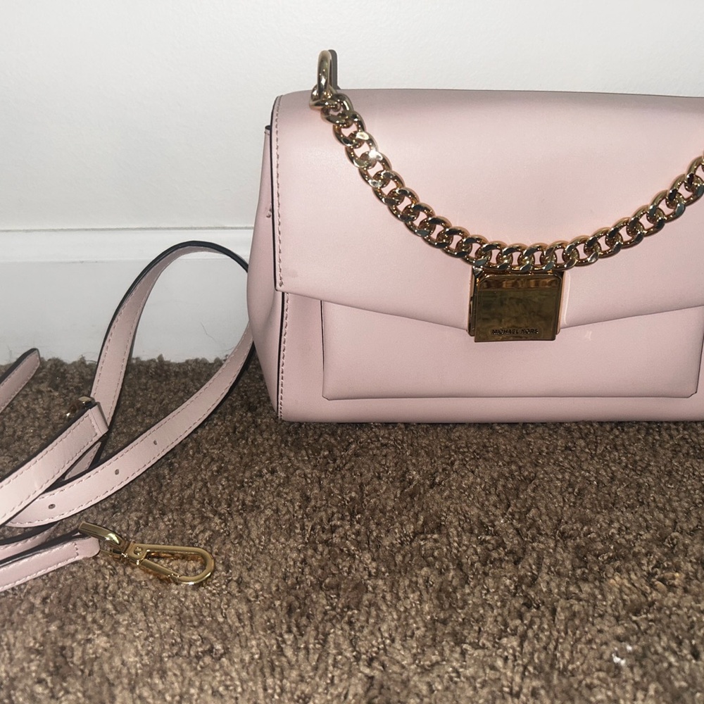 Michael Kors Pink and Gold Crossbody Bag with Chain Detail